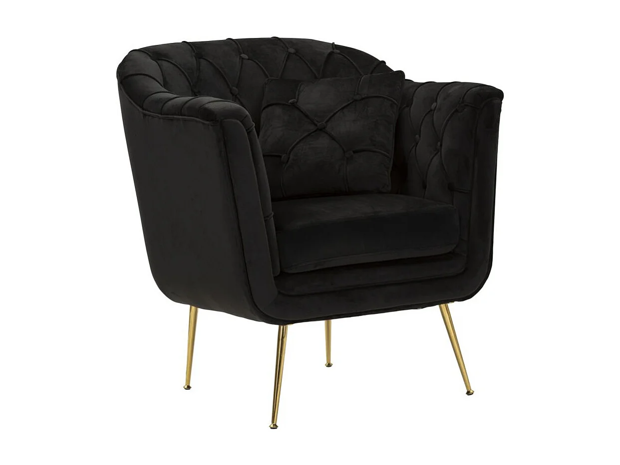 Zwarte stoffen en metalen fauteuil met kussen (88 x 83 x 91 cm)