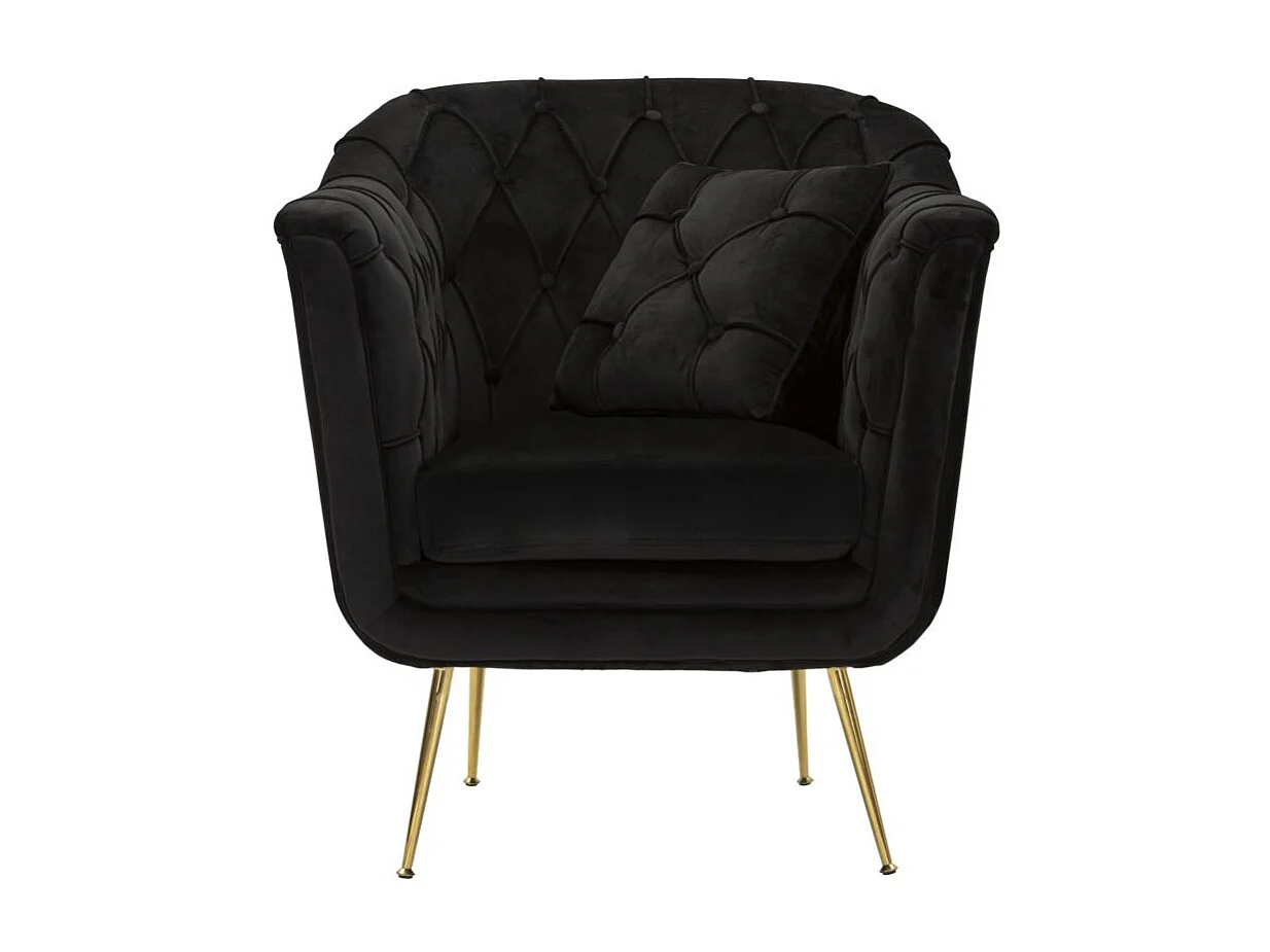 Zwarte stoffen en metalen fauteuil met kussen (88 x 83 x 91 cm)