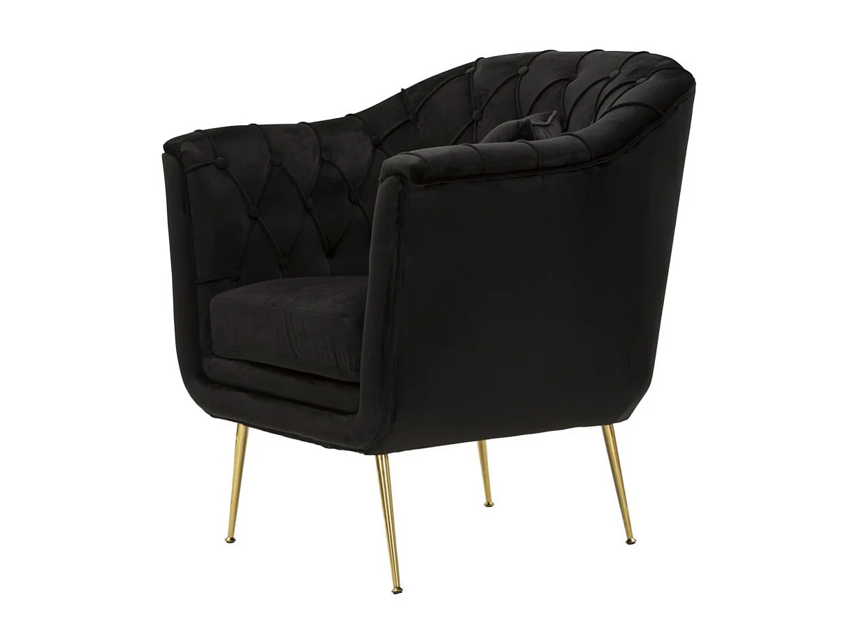 Zwarte stoffen en metalen fauteuil met kussen (88 x 83 x 91 cm)
