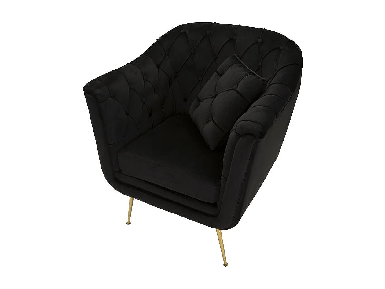 Zwarte stoffen en metalen fauteuil met kussen (88 x 83 x 91 cm)