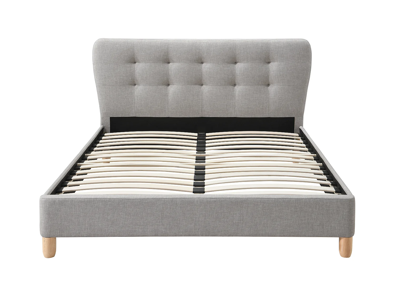 Lit 160 x 200 cm avec tête de lit capitonnée - Tissu - Gris clair + Matelas - ELIDE