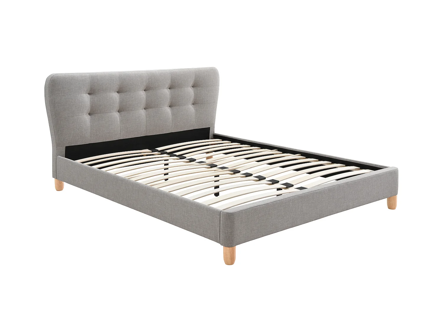 Lit 160 x 200 cm avec tête de lit capitonnée - Tissu - Gris clair + Matelas - ELIDE