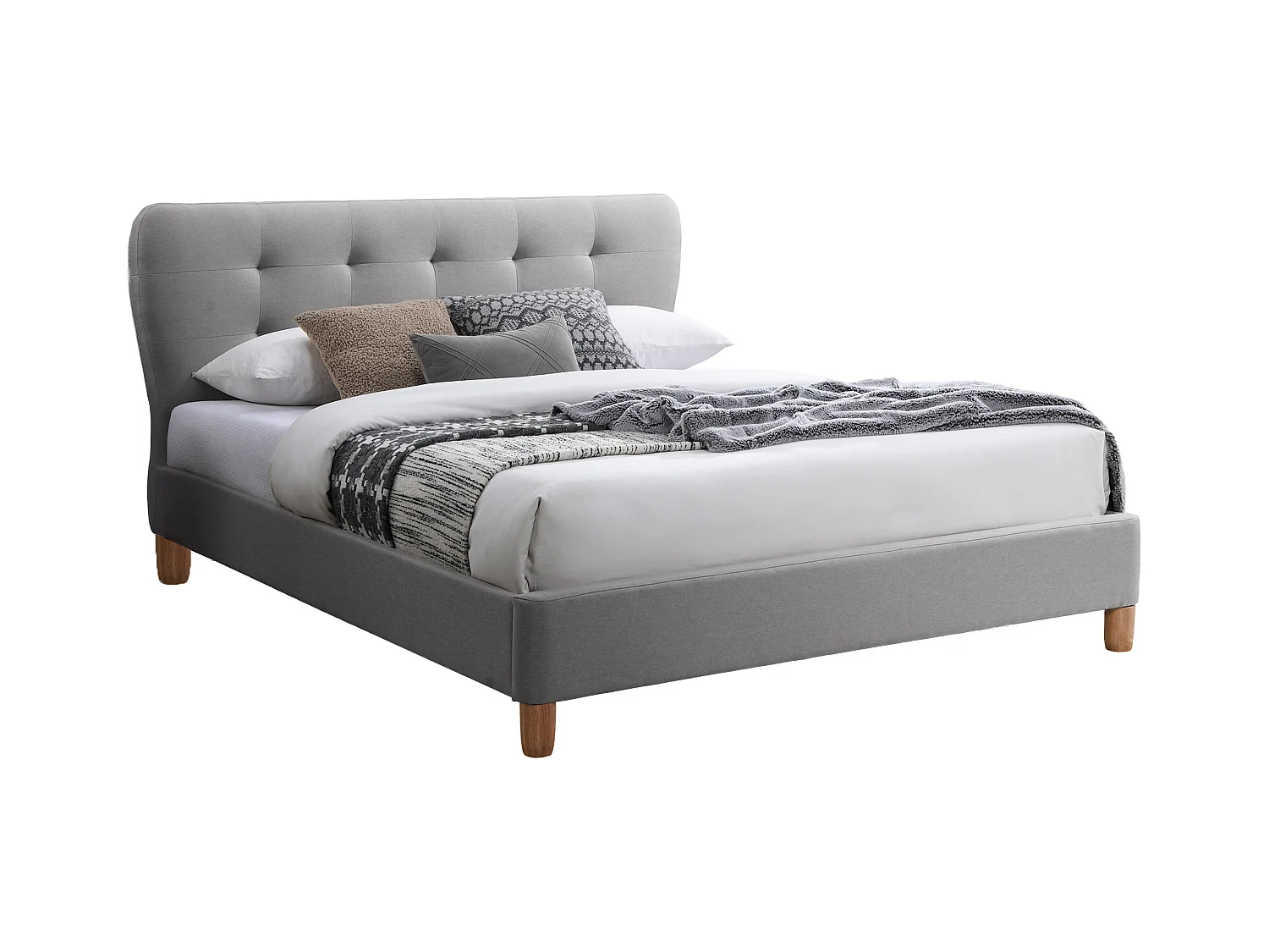 Lit 160 x 200 cm avec tête de lit capitonnée - Tissu - Gris clair + Matelas - ELIDE