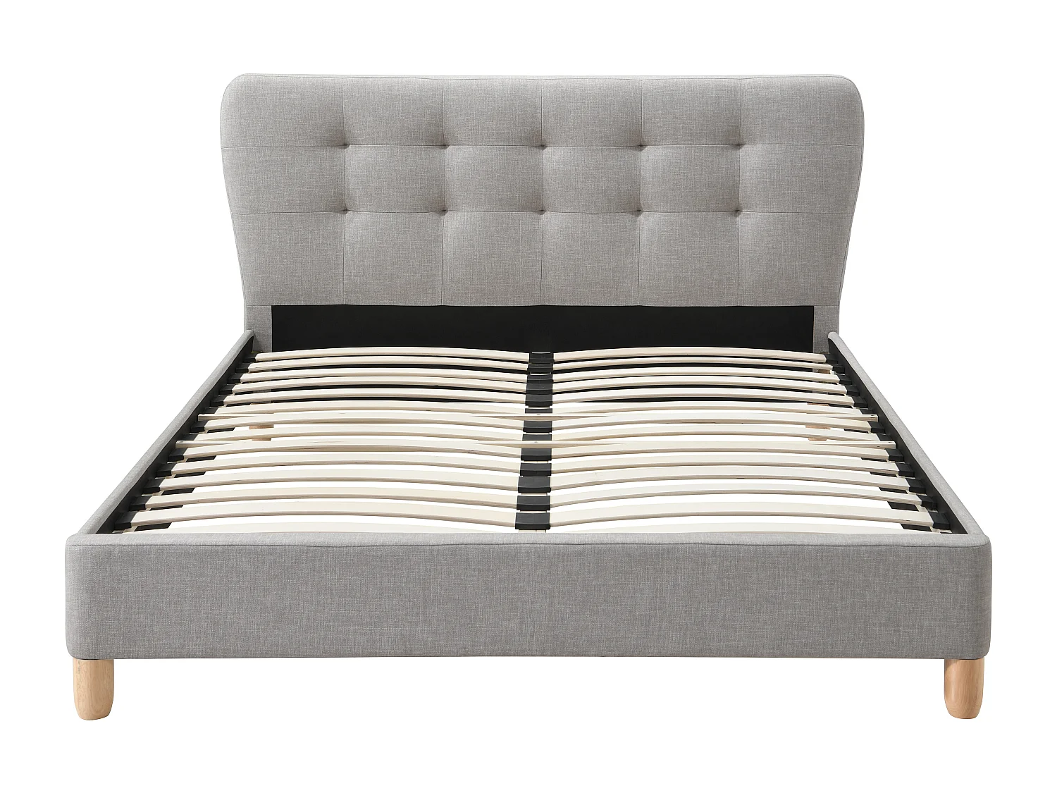 Lit 160 x 200 cm avec tête de lit capitonnée - Tissu - Gris clair + Matelas - ELIDE