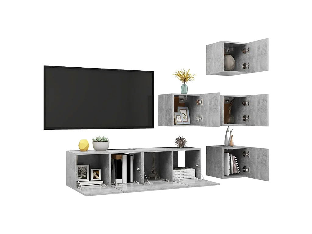 6-tlg. TV-Schrank-Set Betongrau Holzwerkstoff