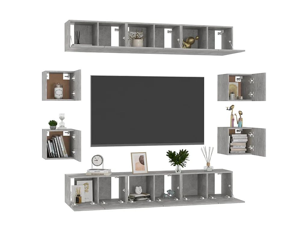 10-tlg. TV-Schrank-Set Betongrau Holzwerkstoff