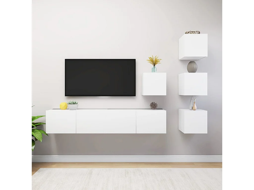 Ensemble de meuble TV 6 pcs Blanc Bois d'ingénierie