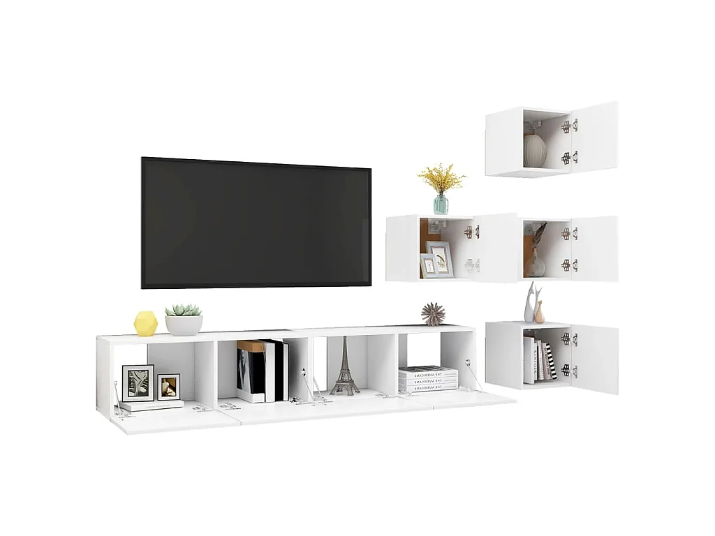 Ensemble de meuble TV 6 pcs Blanc Bois d'ingénierie