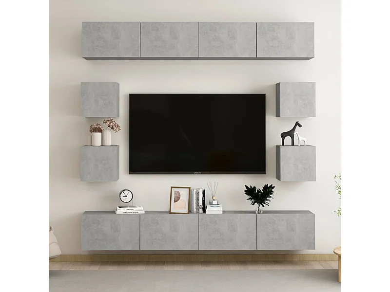 8-tlg. TV-Schrank-Set Betongrau Holzwerkstoff