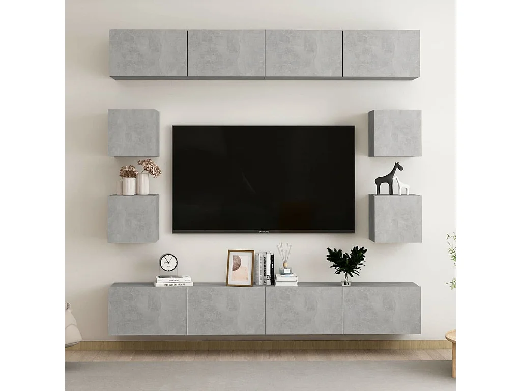 Ensemble de meubles TV 8 pcs Gris béton Bois d'ingénierie