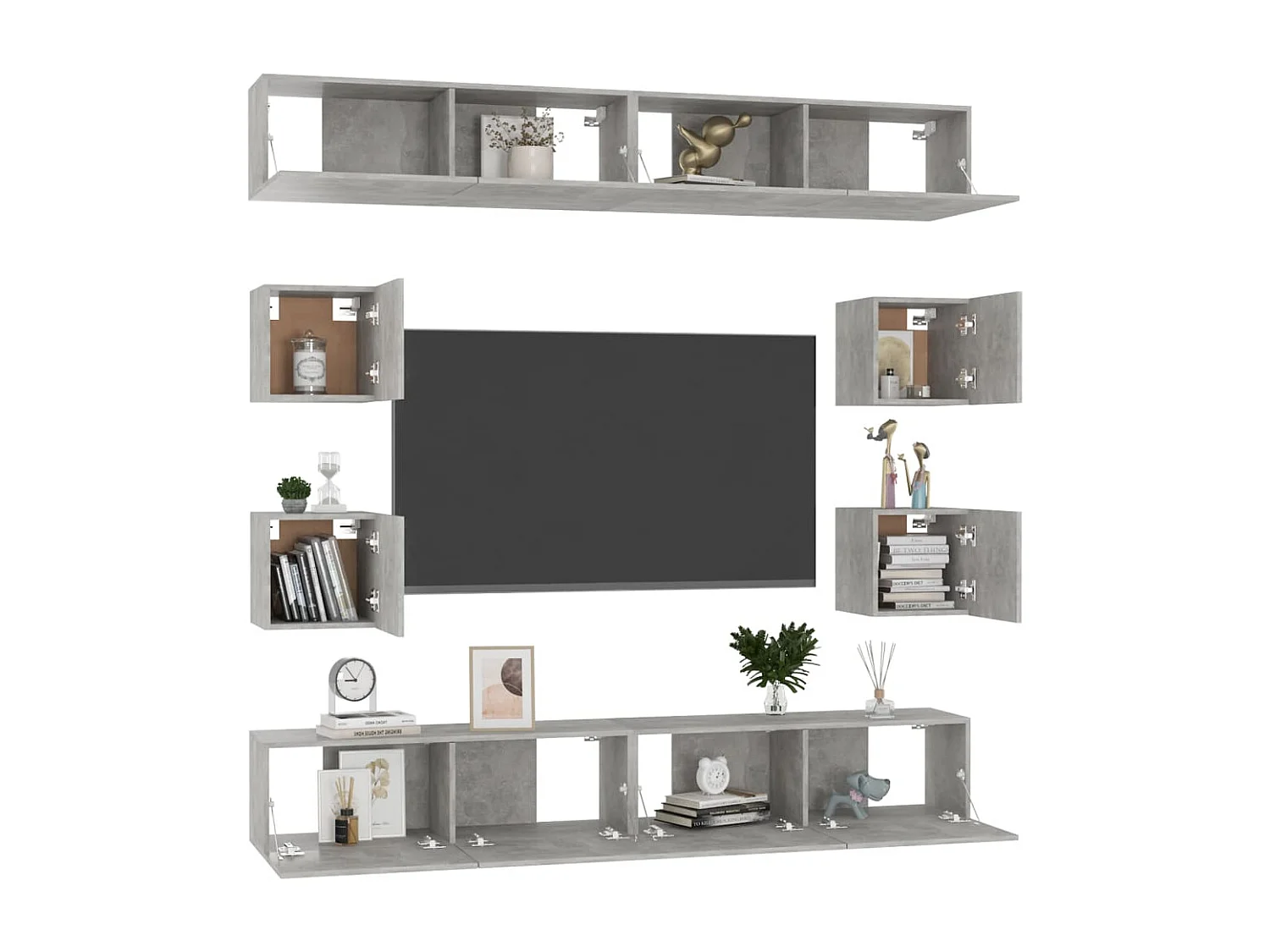 Ensemble de meubles TV 8 pcs Gris béton Bois d'ingénierie