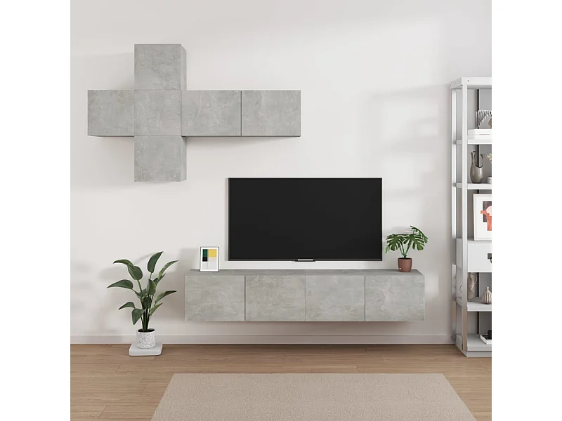 7-tlg. TV-Schrank-Set Betongrau Holzwerkstoff