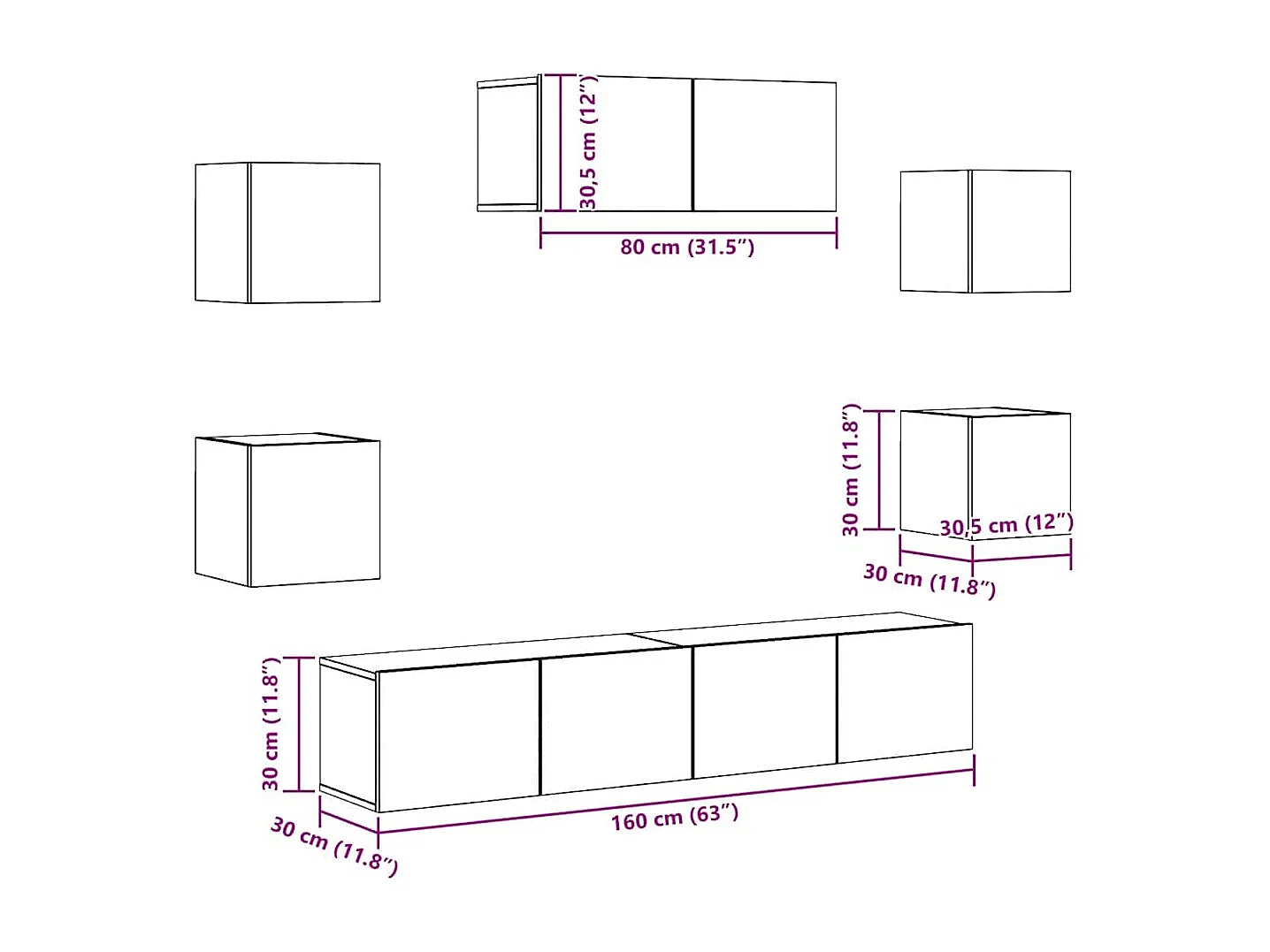 Ensemble de meubles TV 7 pcs Gris béton Bois d'ingénierie