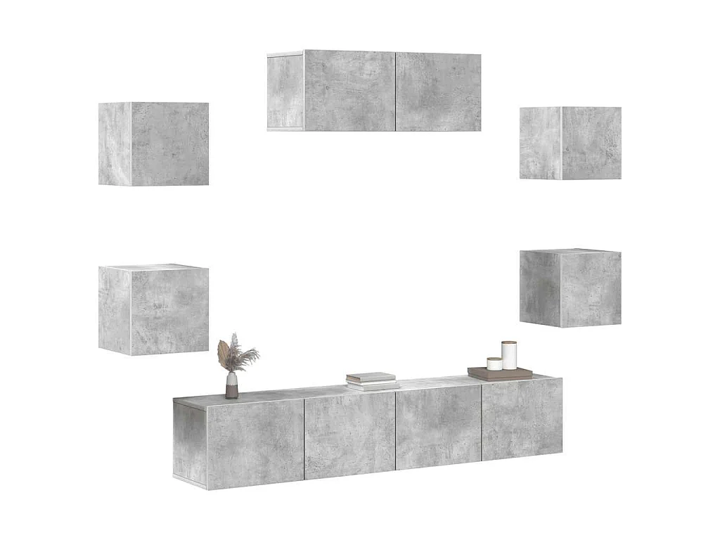 Conjunto móveis de TV 7 pcs madeira processada cinzento cimento