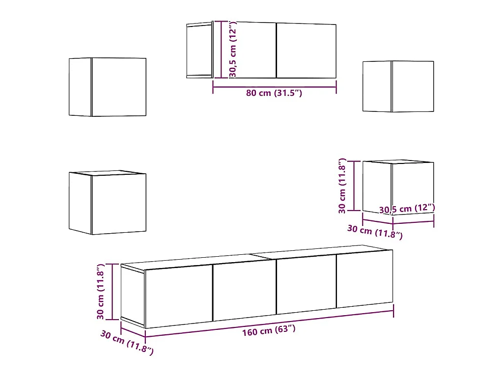 Ensemble de meubles TV 7 pcs Gris béton Bois d'ingénierie