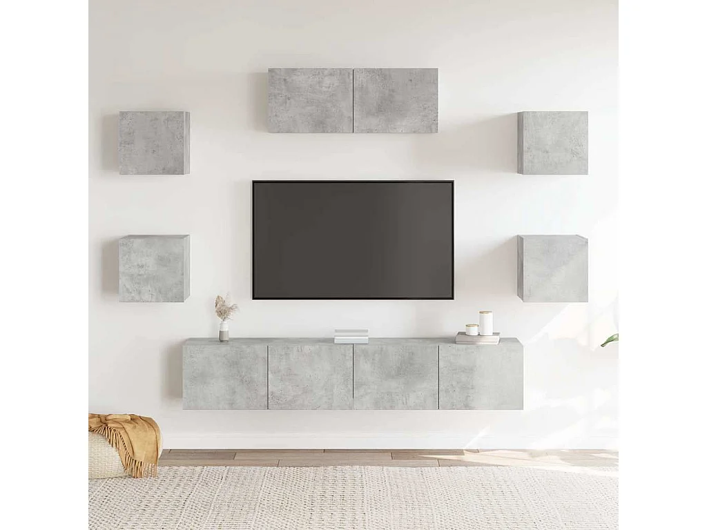 Ensemble de meubles TV 7 pcs Gris béton Bois d'ingénierie