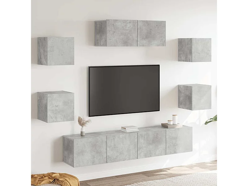 Set de muebles de TV 7 pzas madera contrachapada gris hormigón