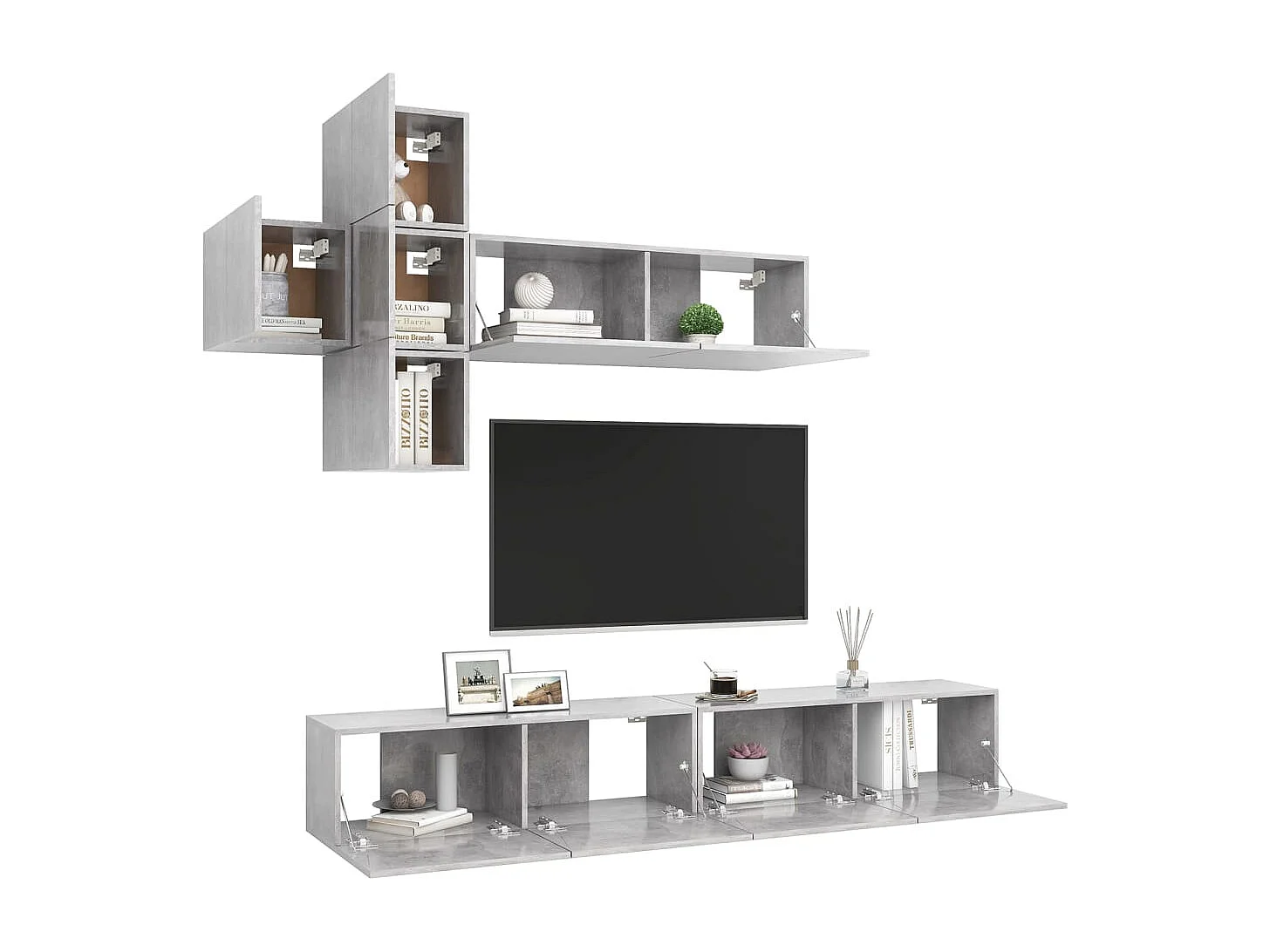 Set de muebles de salón 7 pzas madera ingeniería gris hormigón