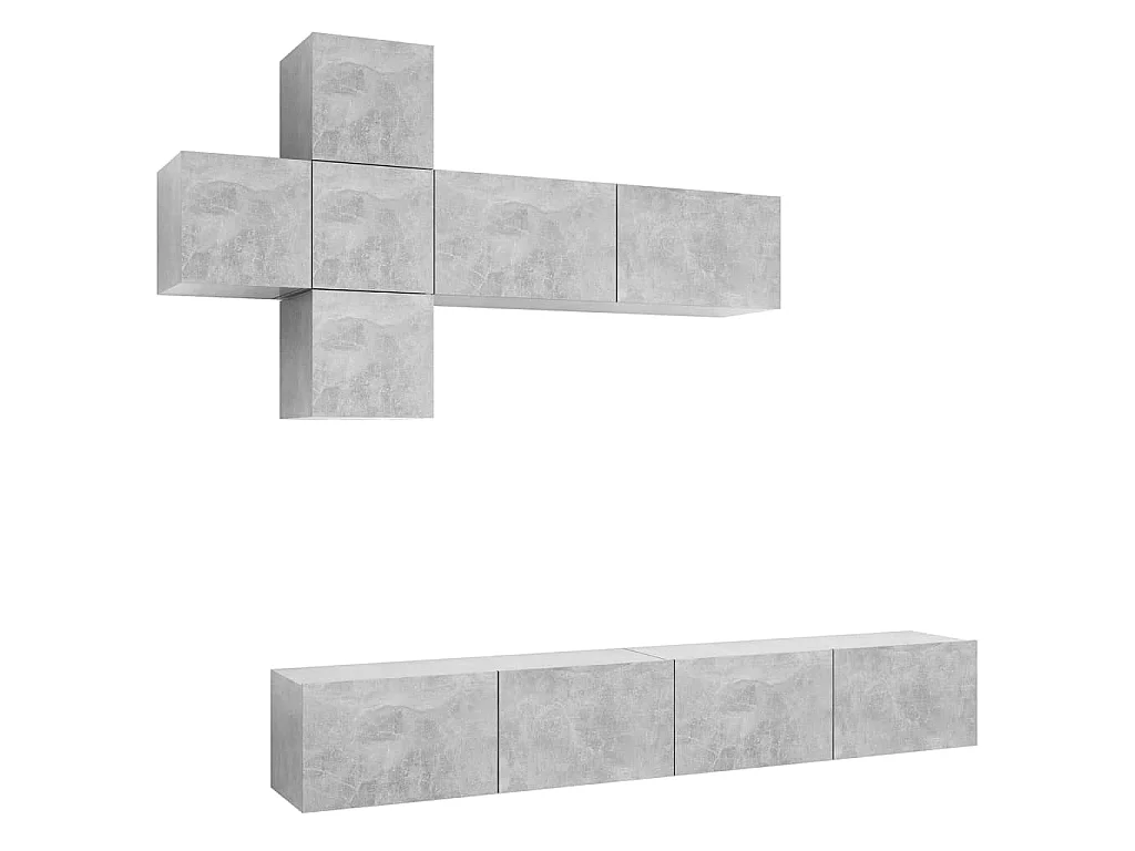 7 pcs conjunto de móveis de TV contraplacado cinzento cimento