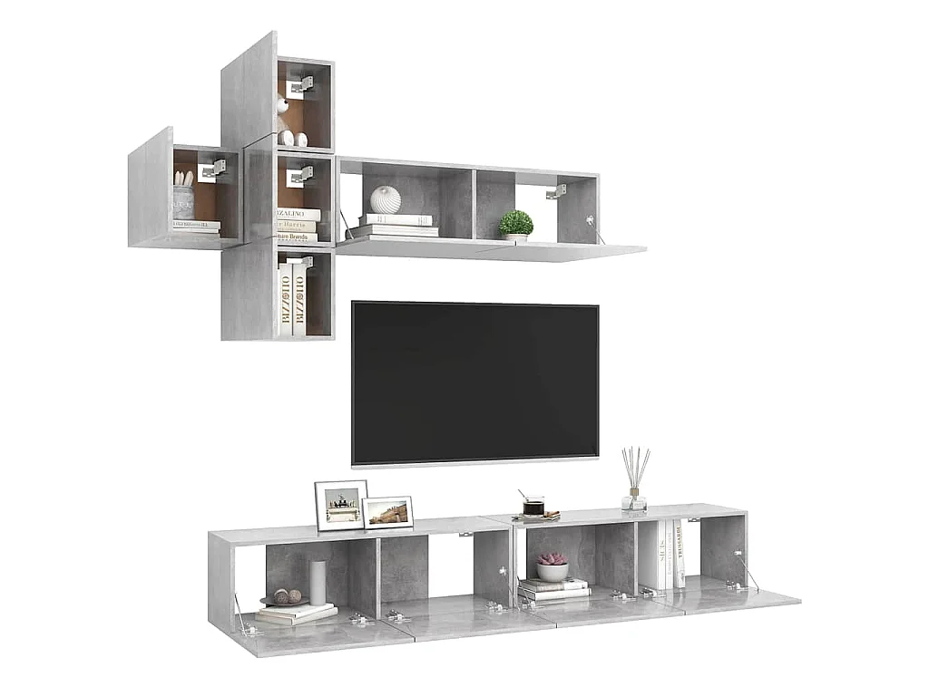 7-tlg. TV-Schrank-Set Betongrau Holzwerkstoff