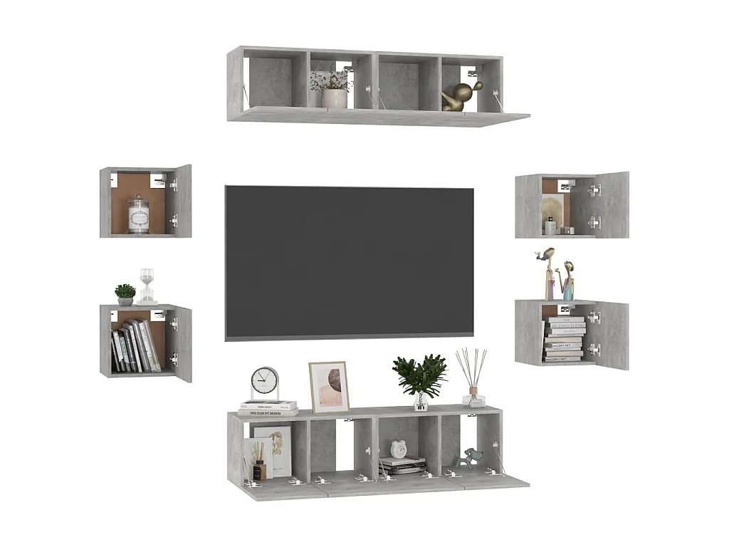 8-tlg. TV-Schrank-Set Betongrau Holzwerkstoff