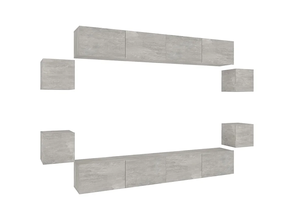 Set Mobili Porta TV 8pz Grigio Cemento in Legno Multistrato