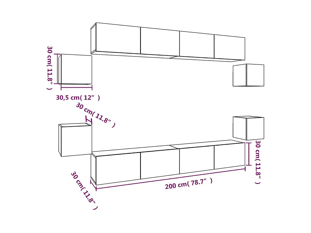 Set Mobili Porta TV 8pz Grigio Cemento in Legno Multistrato