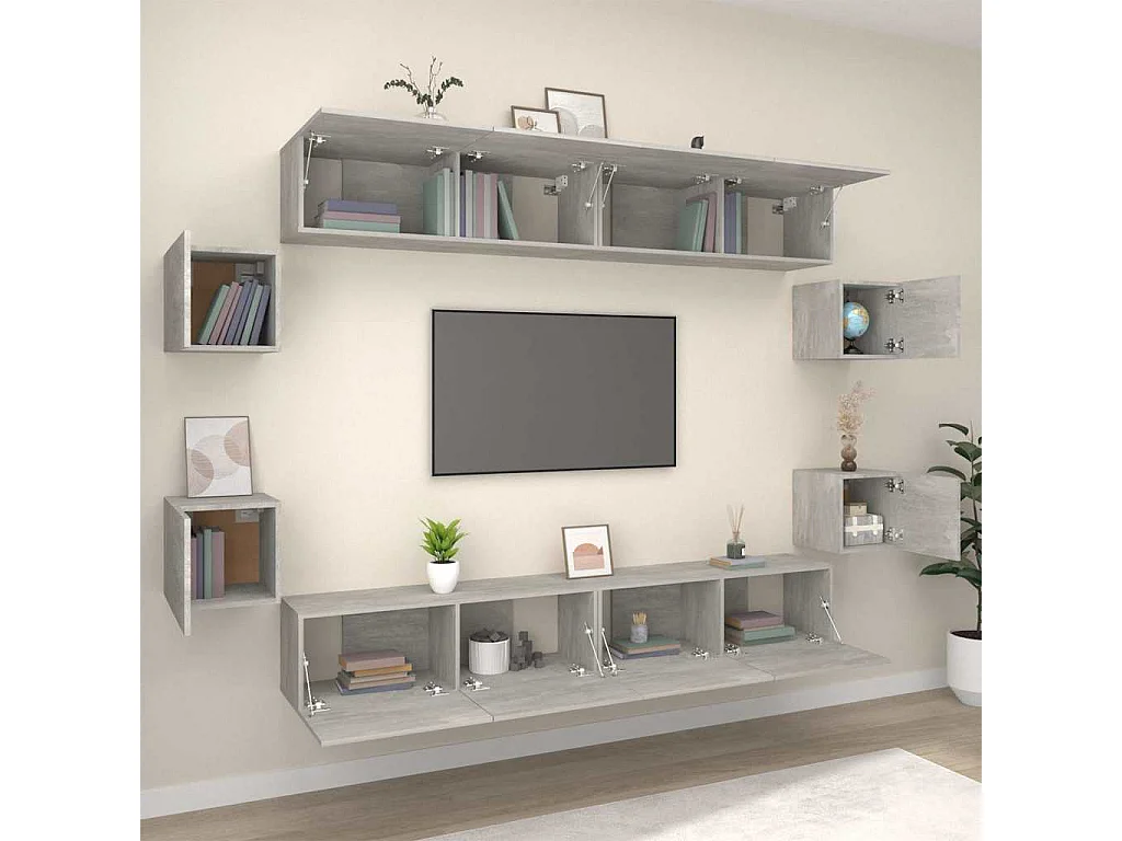 8-tlg. TV-Schrank-Set Betongrau Holzwerkstoff