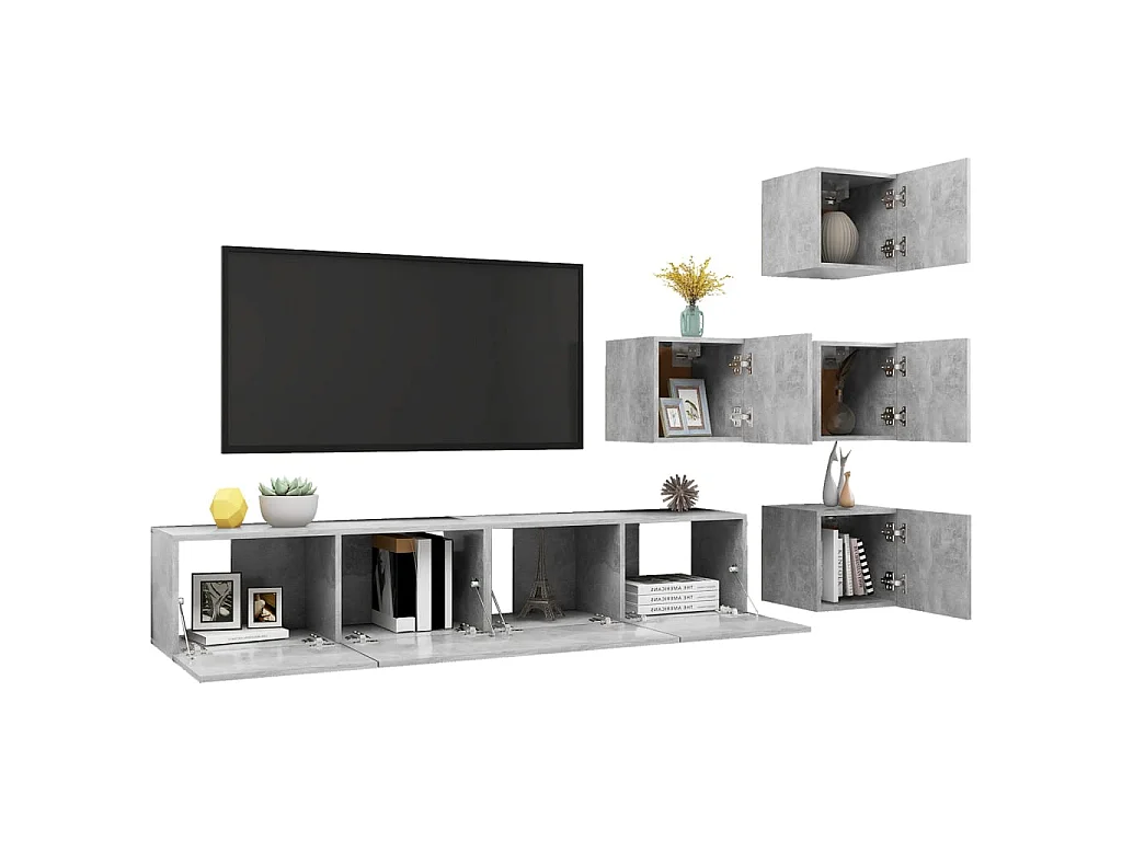 6-delige Tv-meubelset spaanplaat betongrijs