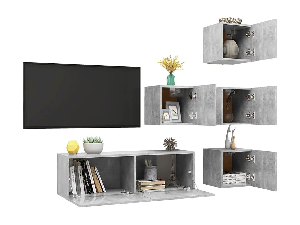 5-tlg. TV-Schrank-Set Betongrau Holzwerkstoff