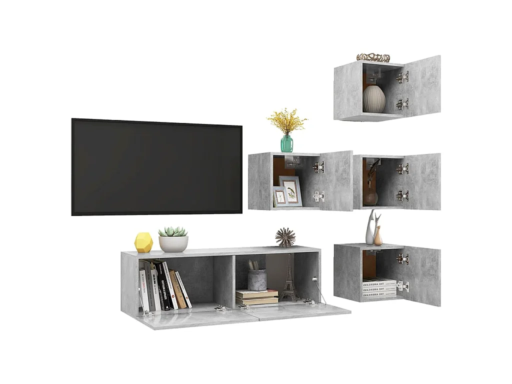 5-delige Tv-meubelset spaanplaat betongrijs
