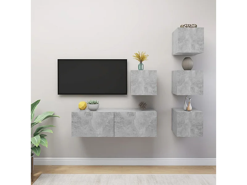 5 pcs conjunto de móveis de TV contraplacado cinzento cimento