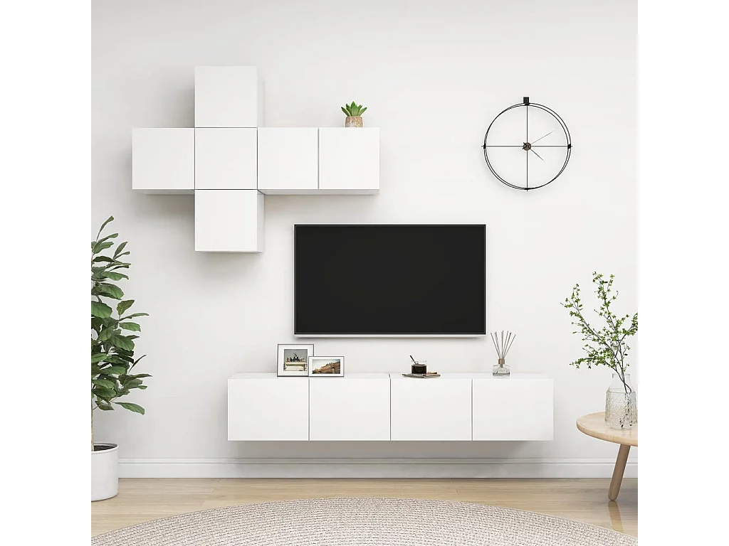 Juego de mueble para TV de 7 piezas madera de ingeniería blanco