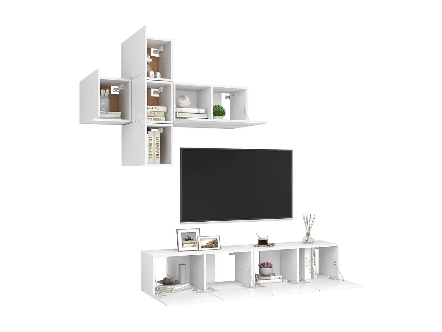 Juego de mueble para TV de 7 piezas madera de ingeniería blanco