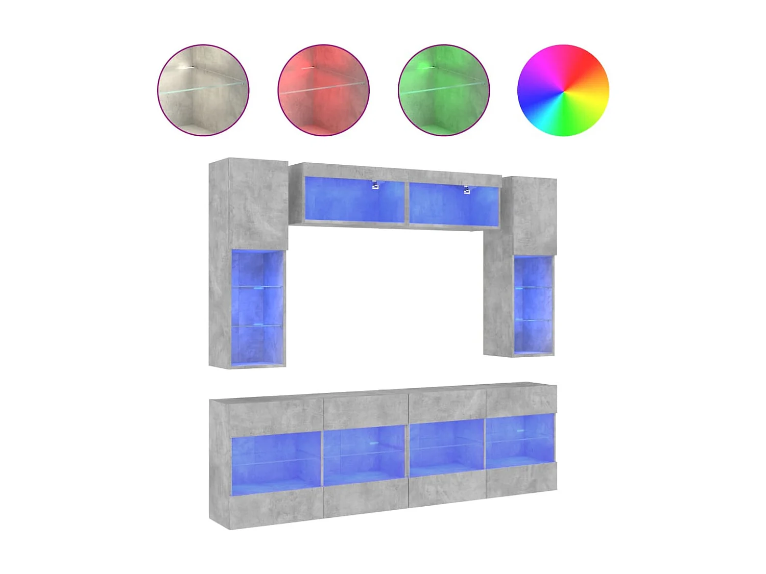 6-delige Tv-wandmeubelset met LED-verlichting betongrijs