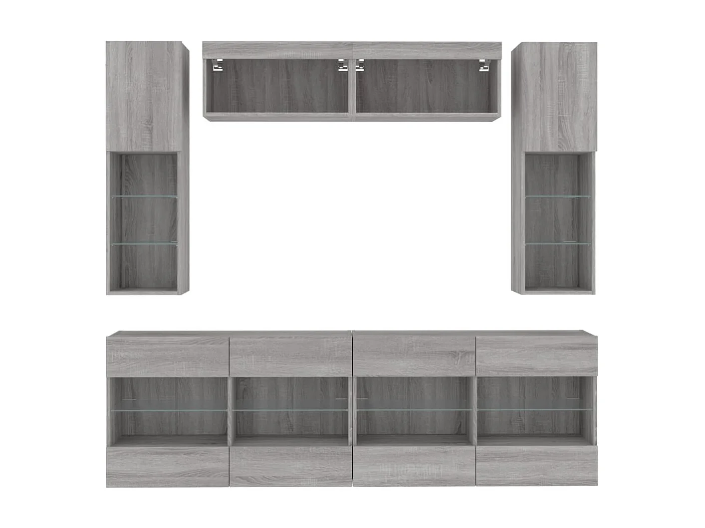 6-delige Tv-wandmeubelset met LED-verlichting betongrijs