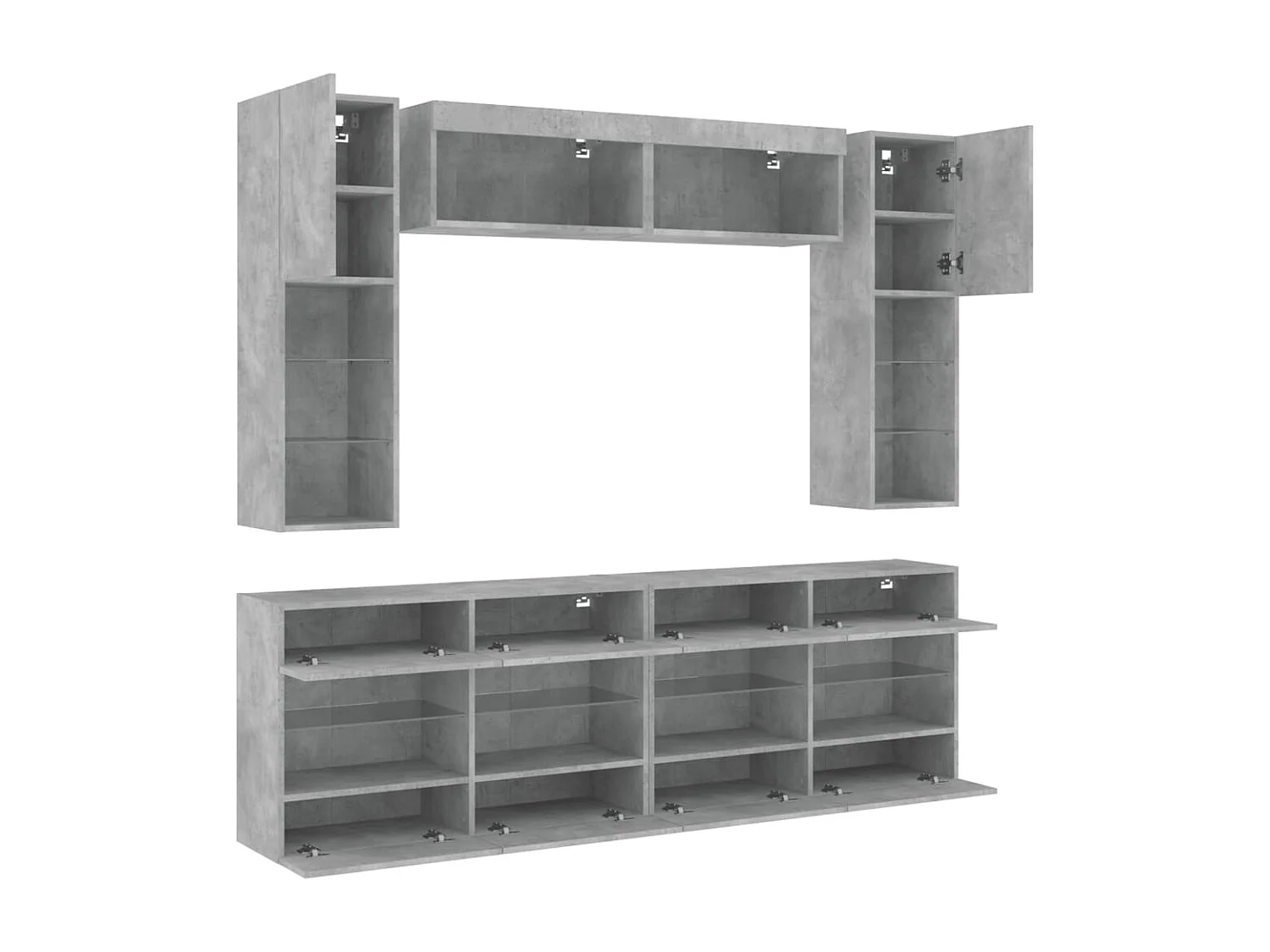 6-delige Tv-wandmeubelset met LED-verlichting betongrijs