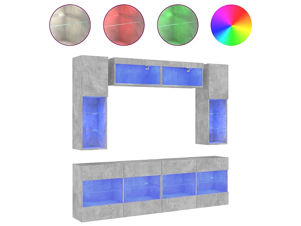 Set Mobili TV a Muro 6 pz con Luci LED Grigio Cemento