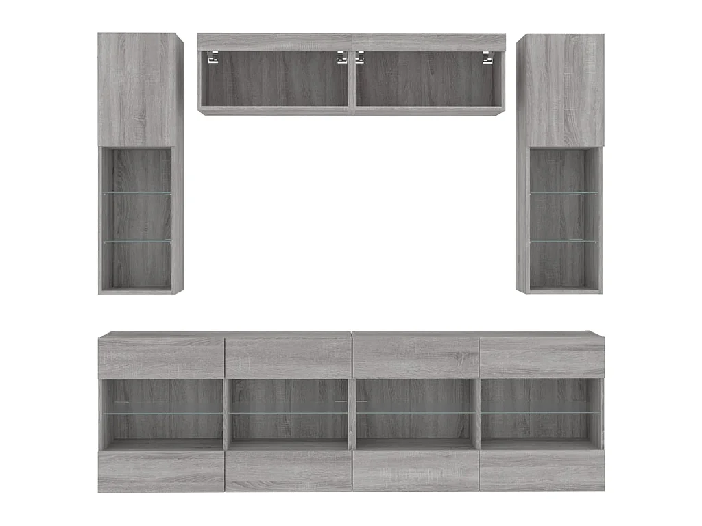 Set Mobili TV a Muro 6 pz con Luci LED Grigio Cemento