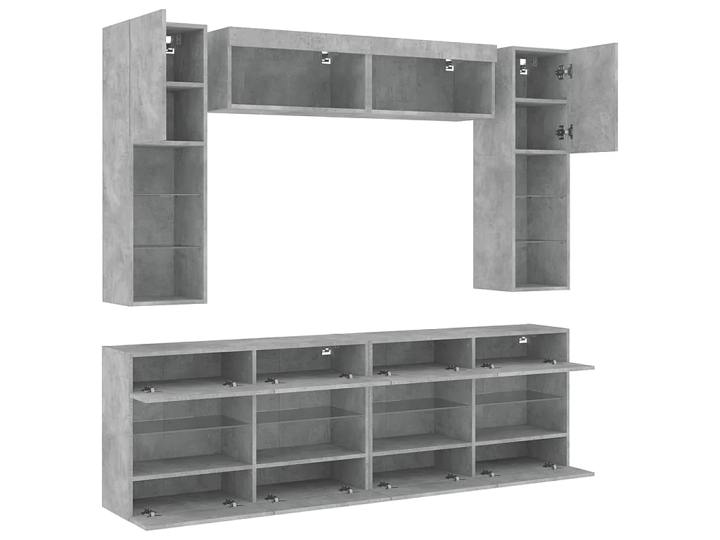 Set Mobili TV a Muro 6 pz con Luci LED Grigio Cemento