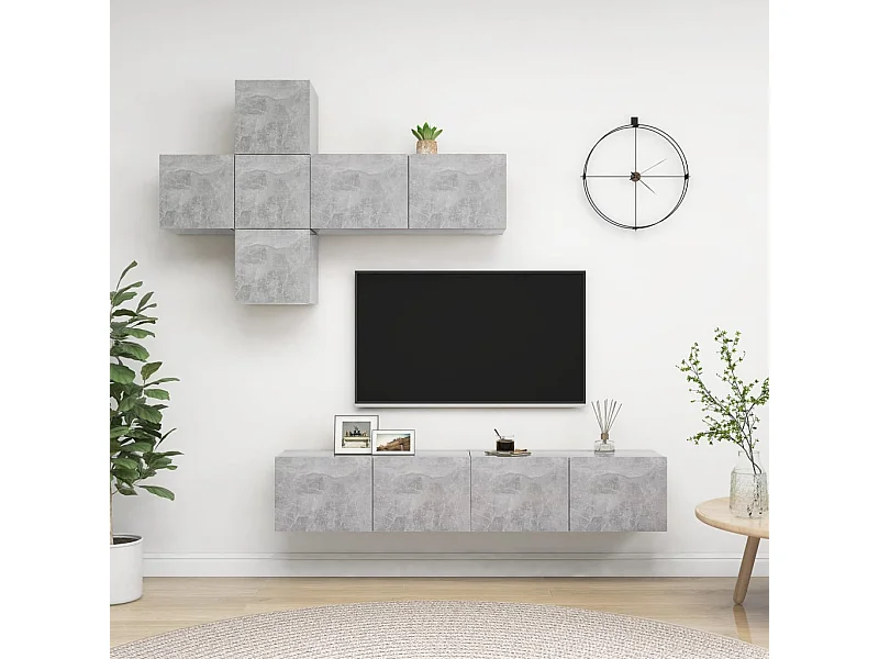 7-tlg. TV-Schrank-Set Betongrau Holzwerkstoff