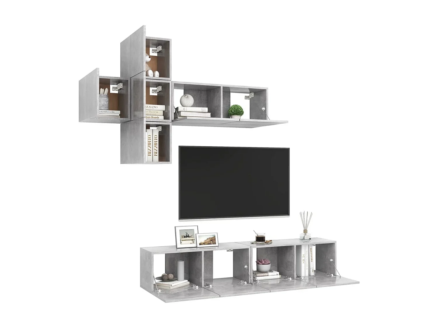 7-tlg. TV-Schrank-Set Betongrau Holzwerkstoff