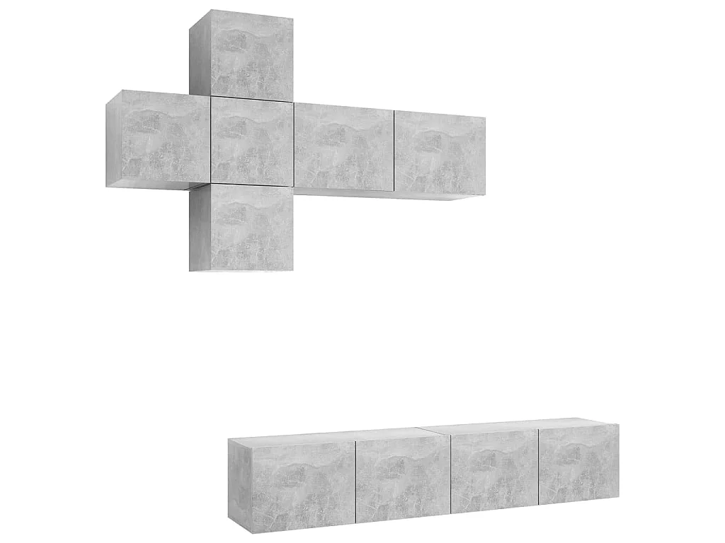 7 pcs conjunto de móveis de TV contraplacado cinzento cimento