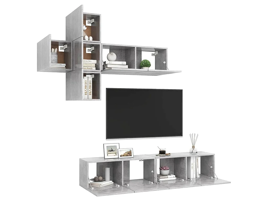 Ensemble de meuble TV 7 pcs Gris béton Bois d'ingénierie