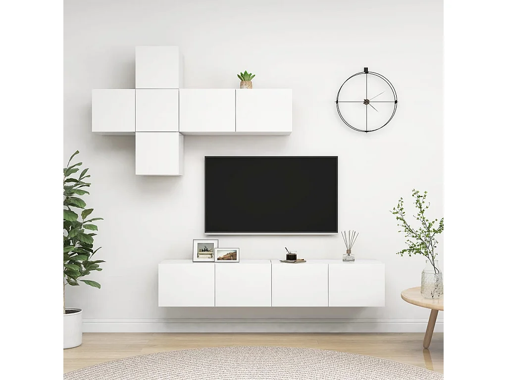 Ensemble de meuble TV 7 pcs Blanc Bois d'ingénierie