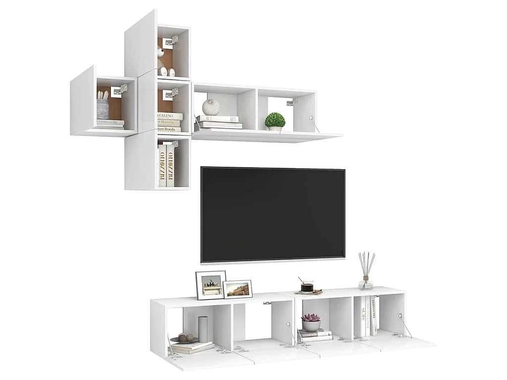 Ensemble de meuble TV 7 pcs Blanc Bois d'ingénierie