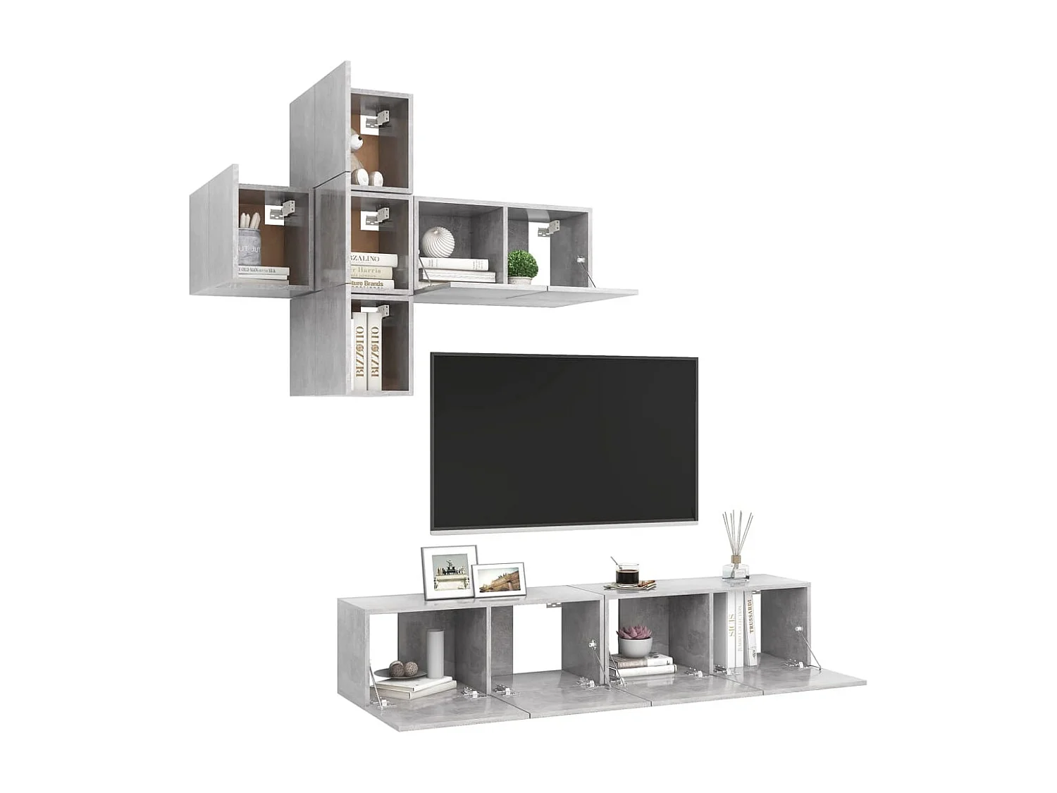 7-tlg. TV-Schrank-Set Betongrau Holzwerkstoff