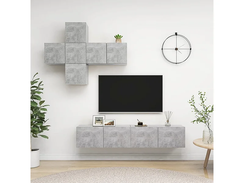 7-tlg. TV-Schrank-Set Betongrau Holzwerkstoff