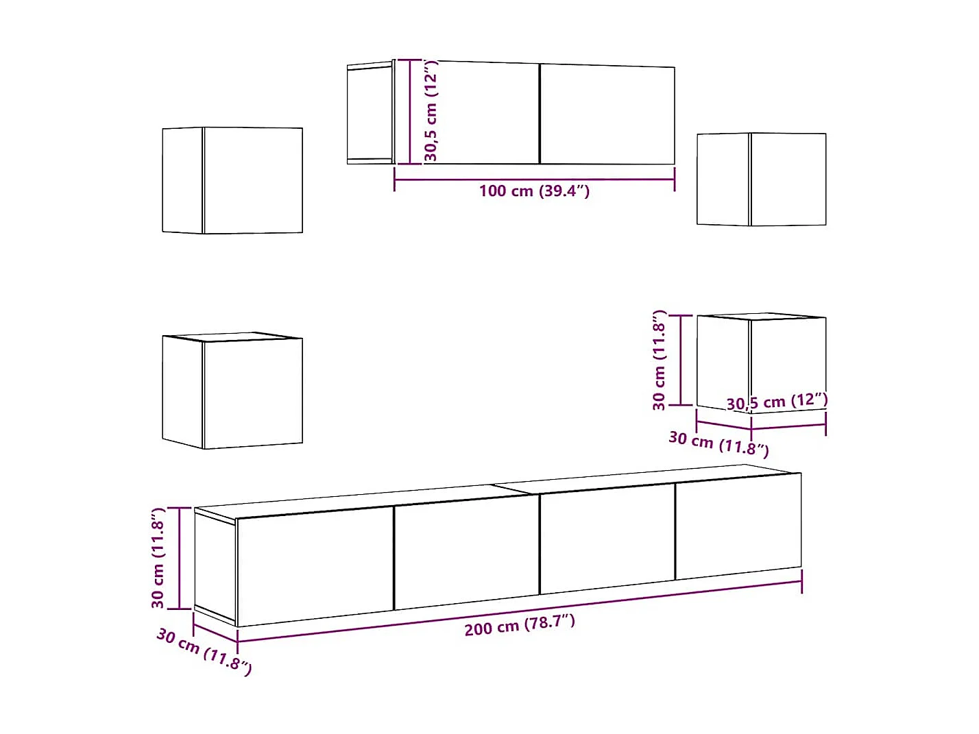 7-tlg. TV-Schrank-Set Betongrau Holzwerkstoff