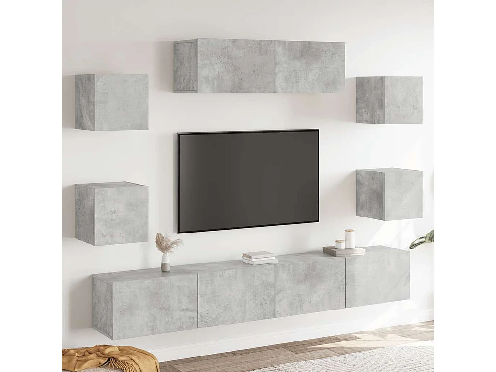 Ensemble de meubles TV 7 pcs Gris béton Bois d'ingénierie